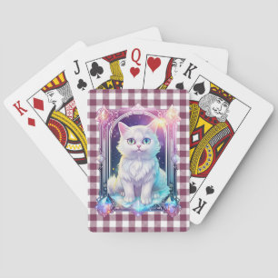 Crystal Cat Purple Black Plaid Cute White Kitten Playing Cards