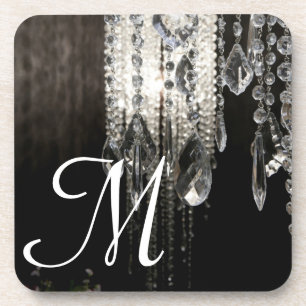 Crystal Chandelier Chic Gla Monogram Drink Coaster
