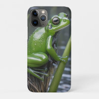 "Crystal Clarity: Green Glass Frog on River Reeds"