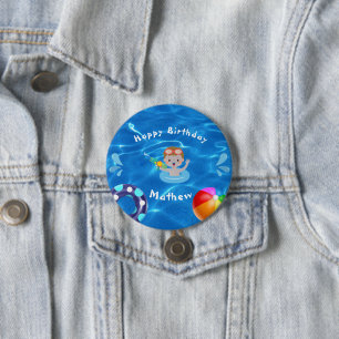 Crystal Clear Happy Birthday Pool Party 7.5 Cm Round Badge