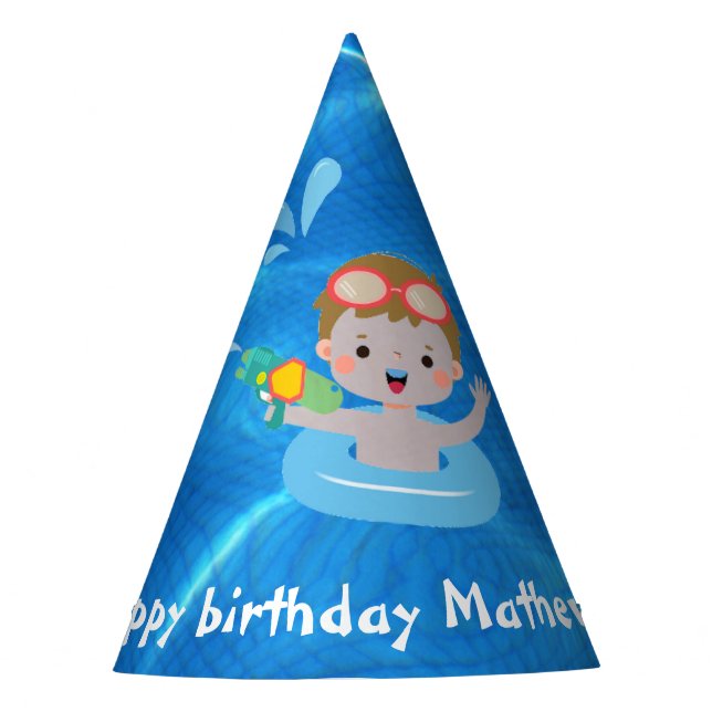 Crystal Clear Happy Birthday Pool Party Hat (Front)