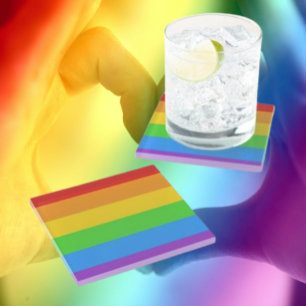 Crystal Clear Pride: Rainbow Flag Glass Coaster