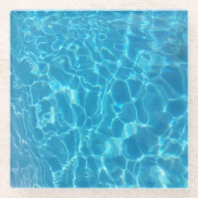 Crystal Clear Sky Blue Pool Water Glass Coaster (Front)