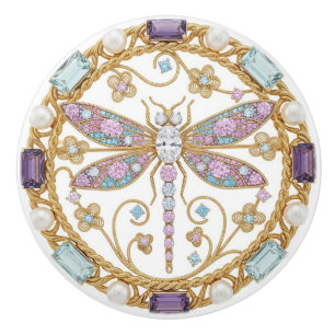 Crystal Dragonfly with faux 2D graphic gemstones Ceramic Knob