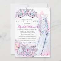 Crystal Floral Wedding Gown Bridal Shower invite
