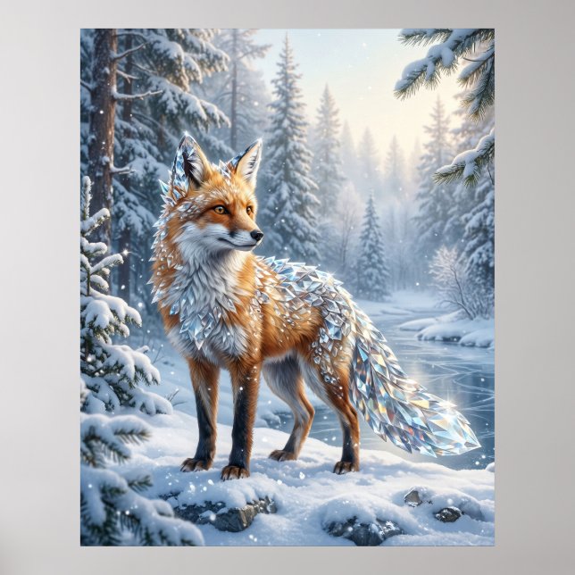 Crystal Fox Winter Pines Poster (Front)