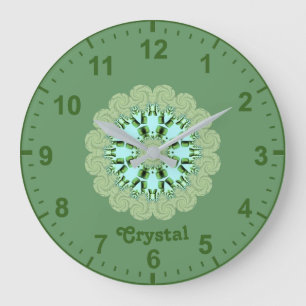 CRYSTAL~ Fractal Pattern Green Shades ~ Large Clock