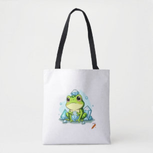 "Crystal Frog Tote Bag: Cute Frog Holding Crystals Bag