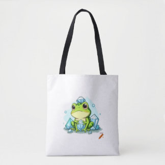 "Crystal Frog Tote Bag: Cute Frog Holding Crystals Bag