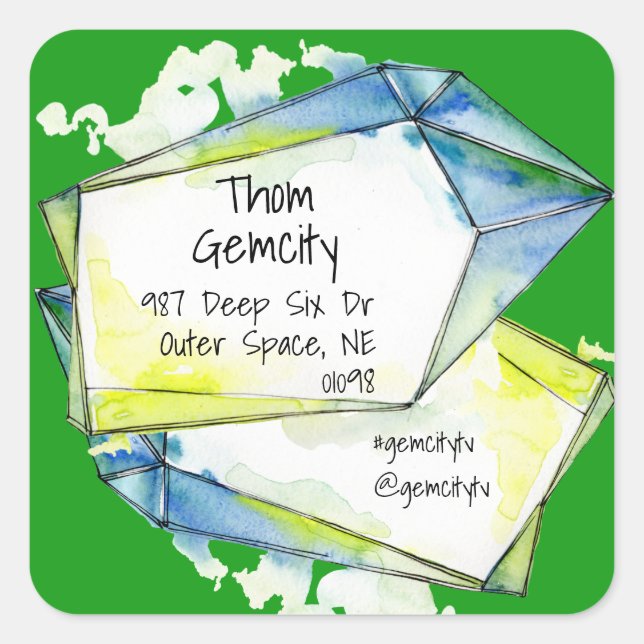 Crystal Gem Frame for Company Personal Info Square Sticker (Front)