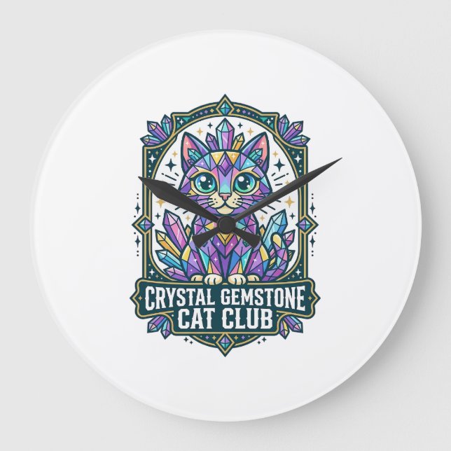Crystal Gemstone Cat Cat Mum Gift Idea - Crystal G Large Clock (Front)