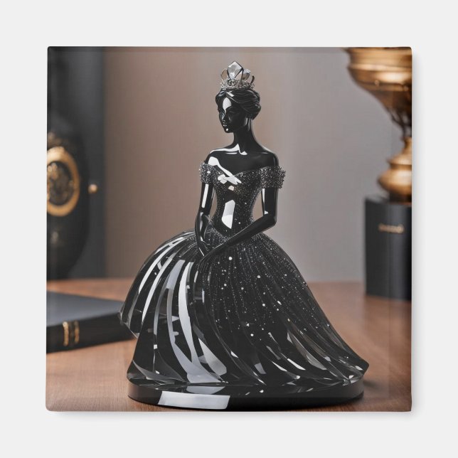 Crystal glass princess with black dress magnet (Front)