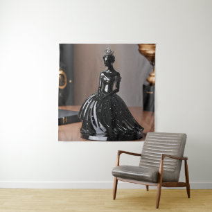 Crystal glass princess with black dress tapestry
