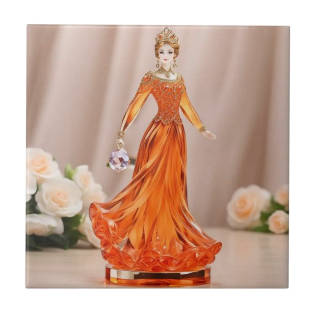 Crystal glass princess with orange dress tile (Front)