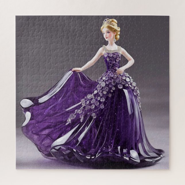 Crystal glass princess with purple dress jigsaw puzzle (Vertical)