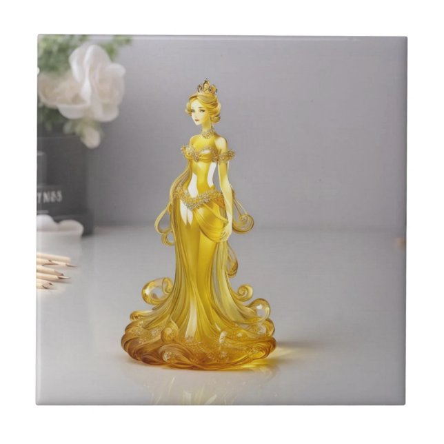 Crystal glass princess with yellow dress tile (Front)