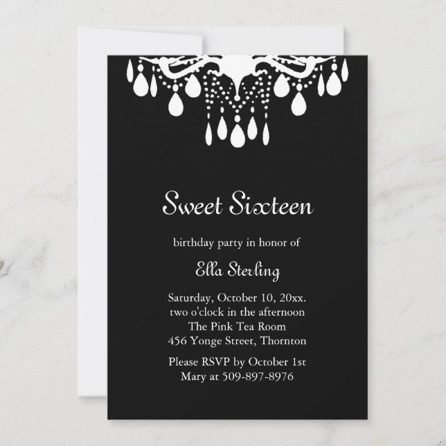 Crystal Grand Ballroom Birthday Invitation (black) (Front)