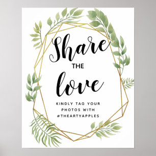 Crystal greenery leaf Social media wedding hashtag Poster