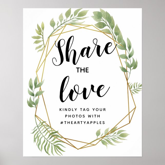 Crystal greenery leaf Social media wedding hashtag Poster (Front)