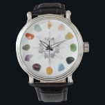 *~* Crystal Grid Chakra Stones Spiritual Om Lotus Watch<br><div class="desc">* * This is a very unique popular metaphysical modern day spiritual design. This new age design includes chakra crystals and stones as well as a lotus watercolor with the om symbol inside. ** I am placing this unique powerful metaphysical crystal lover design in a man's watch. This crystal grid...</div>