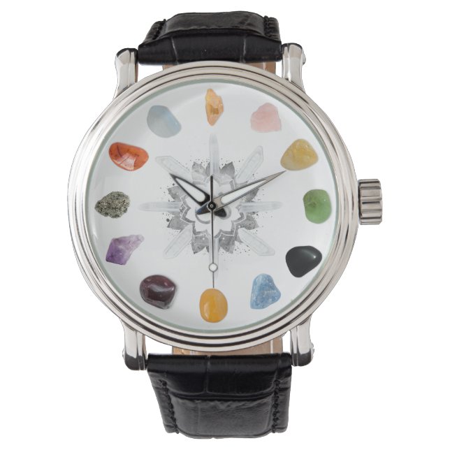 *~* Crystal Grid Chakra Stones Spiritual Om Lotus Watch (Front)
