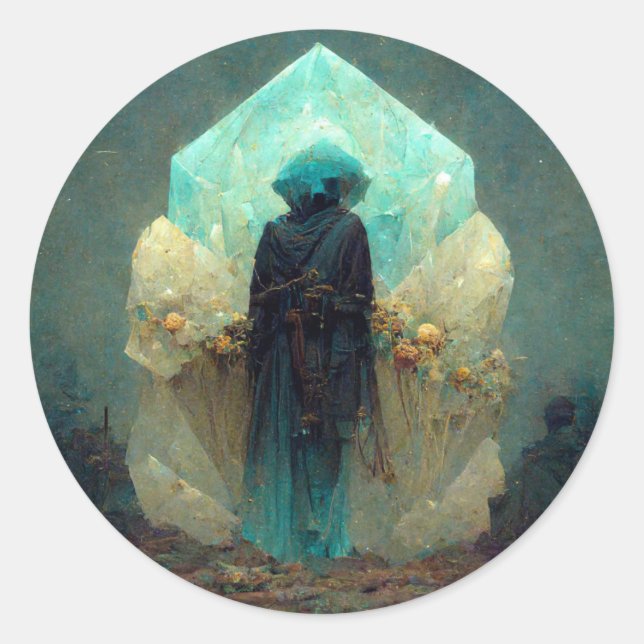 Crystal Guardian Alien Sci-Fi Fantasy Classic Round Sticker (Front)