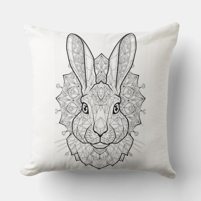 Crystal Hare Geometric Rabbit Line Art Cushion (Front)