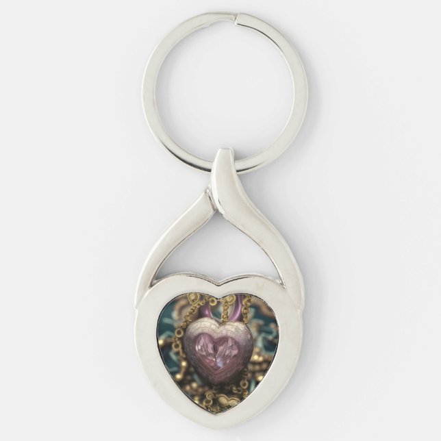 Crystal Heart Amulet Key Ring (Front)