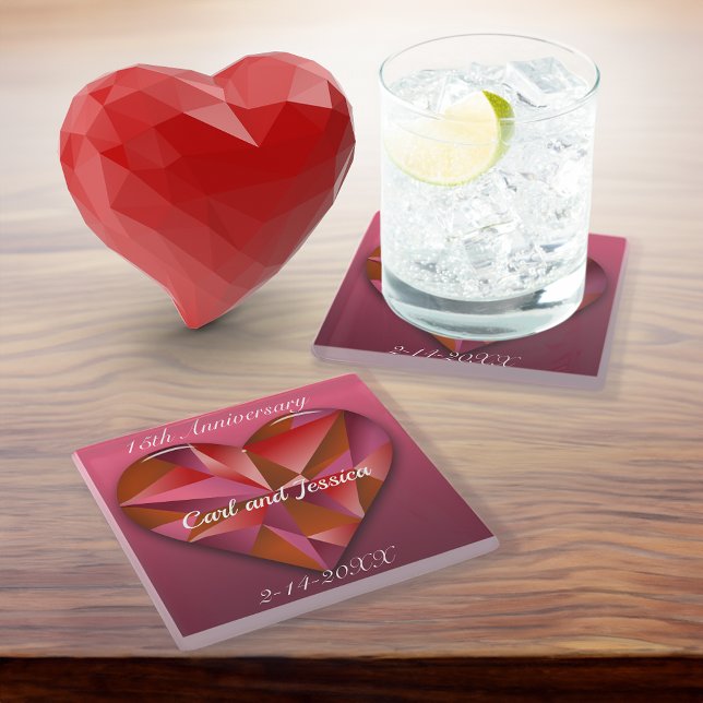 Crystal Heart For 15th Anniversary Glass Coaster (Creator Uploaded)