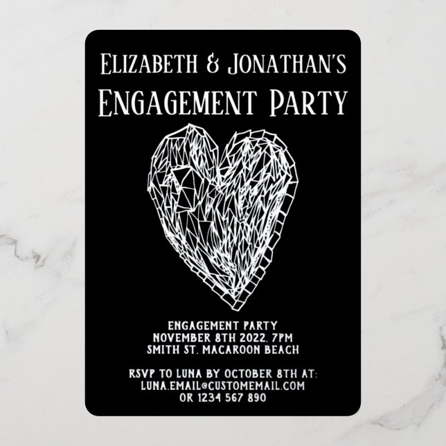 Crystal Heart Luxe Engagement Party Invitation (Front)