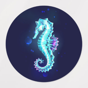 Crystal Ice Seahorse on Blue Background