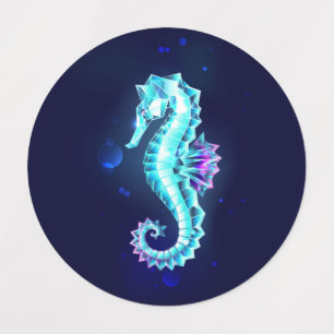 Crystal Ice Seahorse on Blue Background