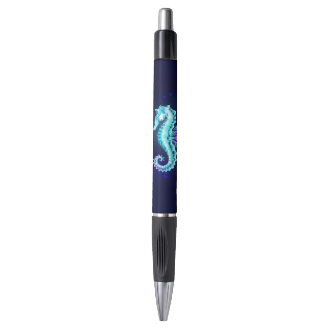 Crystal Ice Seahorse on Blue Background (Front Vertical)