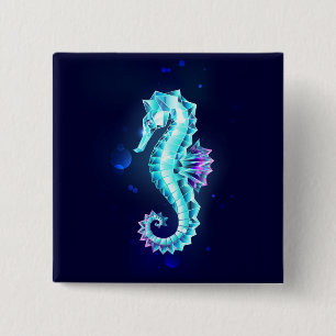 Crystal Ice Seahorse on Blue Background 15 Cm Square Badge