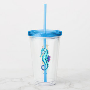 Crystal Ice Seahorse on Blue Background Acrylic Tumbler