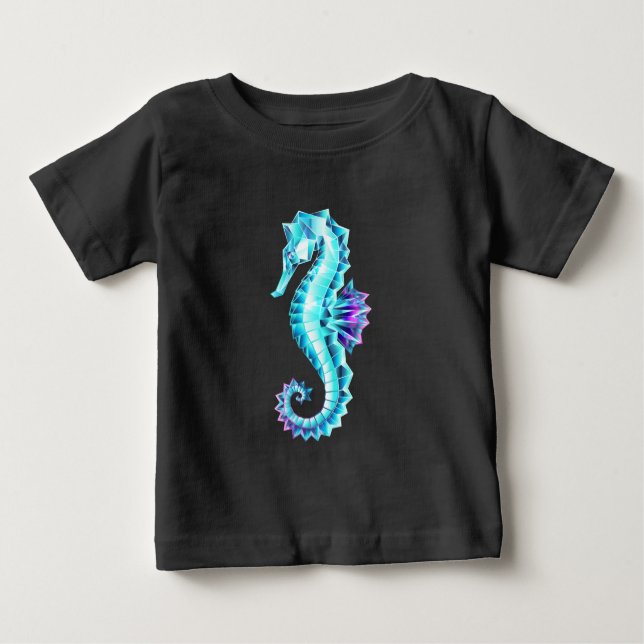 Crystal Ice Seahorse on Blue Background Baby T-Shirt (Front)