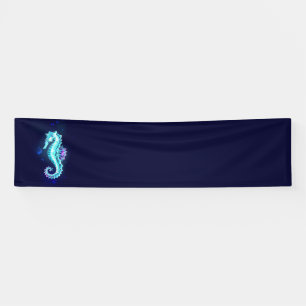 Crystal Ice Seahorse on Blue Background Banner