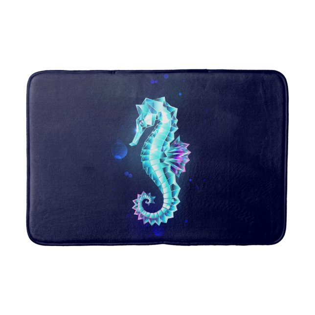 Crystal Ice Seahorse on Blue Background Bath Mat (Front)