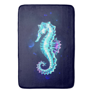 Crystal Ice Seahorse on Blue Background Bath Mat