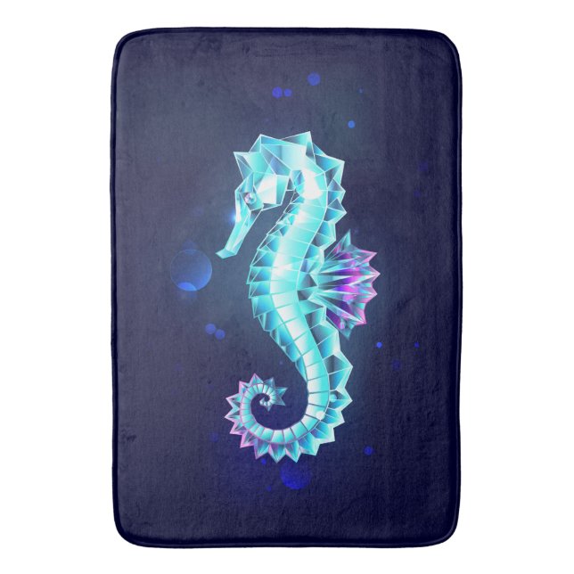 Crystal Ice Seahorse on Blue Background Bath Mat (Front Vertical)