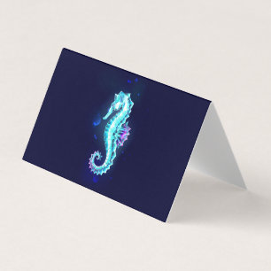 Crystal Ice Seahorse on Blue Background Business Card