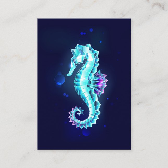 Crystal Ice Seahorse on Blue Background Business Card (Front)