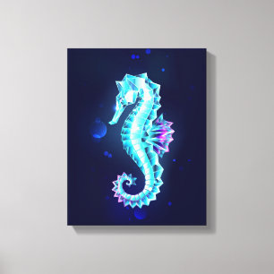 Crystal Ice Seahorse on Blue Background Canvas Print