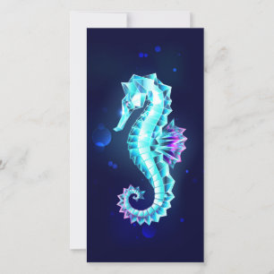 Crystal Ice Seahorse on Blue Background Card