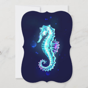 Crystal Ice Seahorse on Blue Background Card