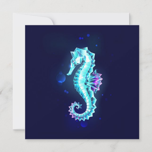 Crystal Ice Seahorse on Blue Background Card (Front)