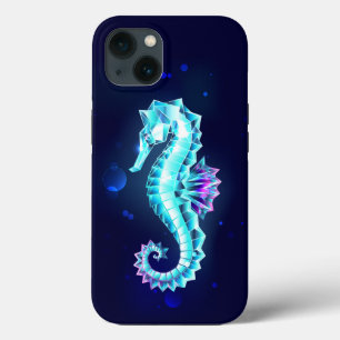 Crystal Ice Seahorse on Blue Background iPhone 13 Case