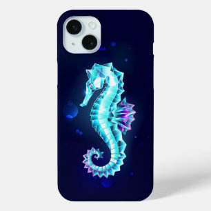 Crystal Ice Seahorse on Blue Background iPhone 15 Mini Case