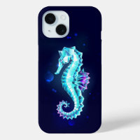 Crystal Ice Seahorse on Blue Background
