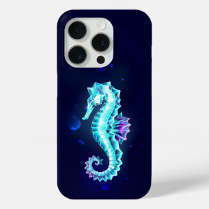 Crystal Ice Seahorse on Blue Background iPhone 15 Pro Case